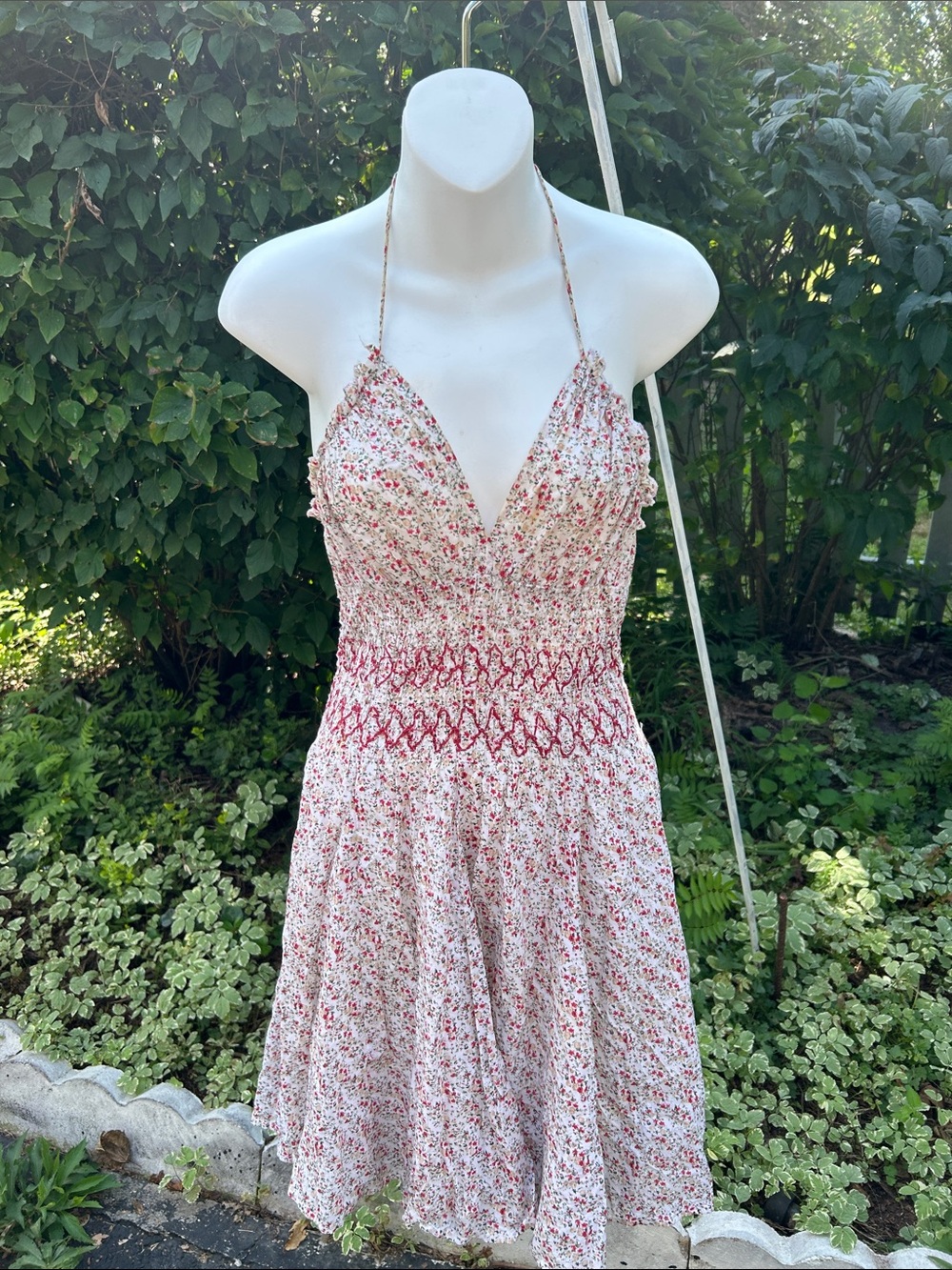 Hot Kiss White & Red Floral Halter Mini Dress